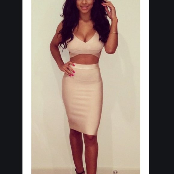 Nude Bandage Set (Crop Top and Skirt) - Picture 1 of 7